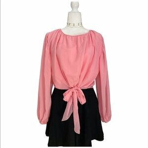 Leyden Tie Front Chiffon Blouse Pink NWOT